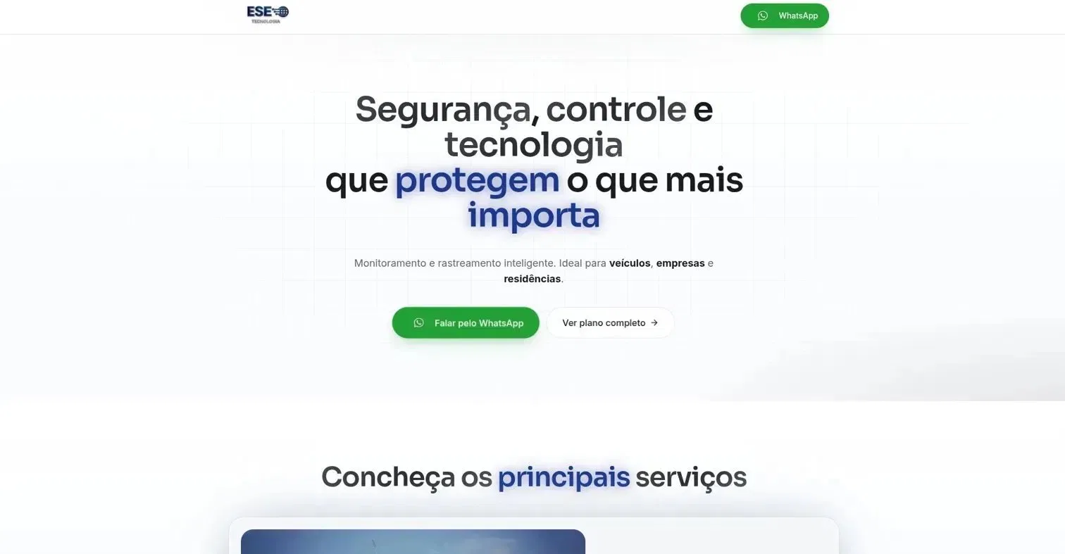 Landing page da ESE Tecnologia sobre monitoramento e rastreamento